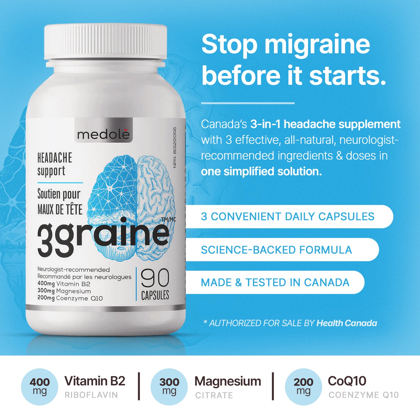 3graine Neurologist-Recommended Daily Migraine Prevention Supplement