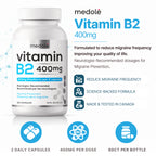 Vitamin B2 400mg for Migraine Prevention (120 Capsule / 2 Month Supply)