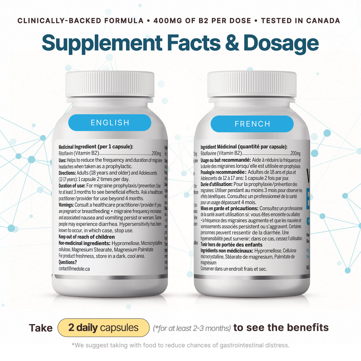 Vitamin B2 400mg for Migraine Prevention (120 Capsule / 2 Month Supply)