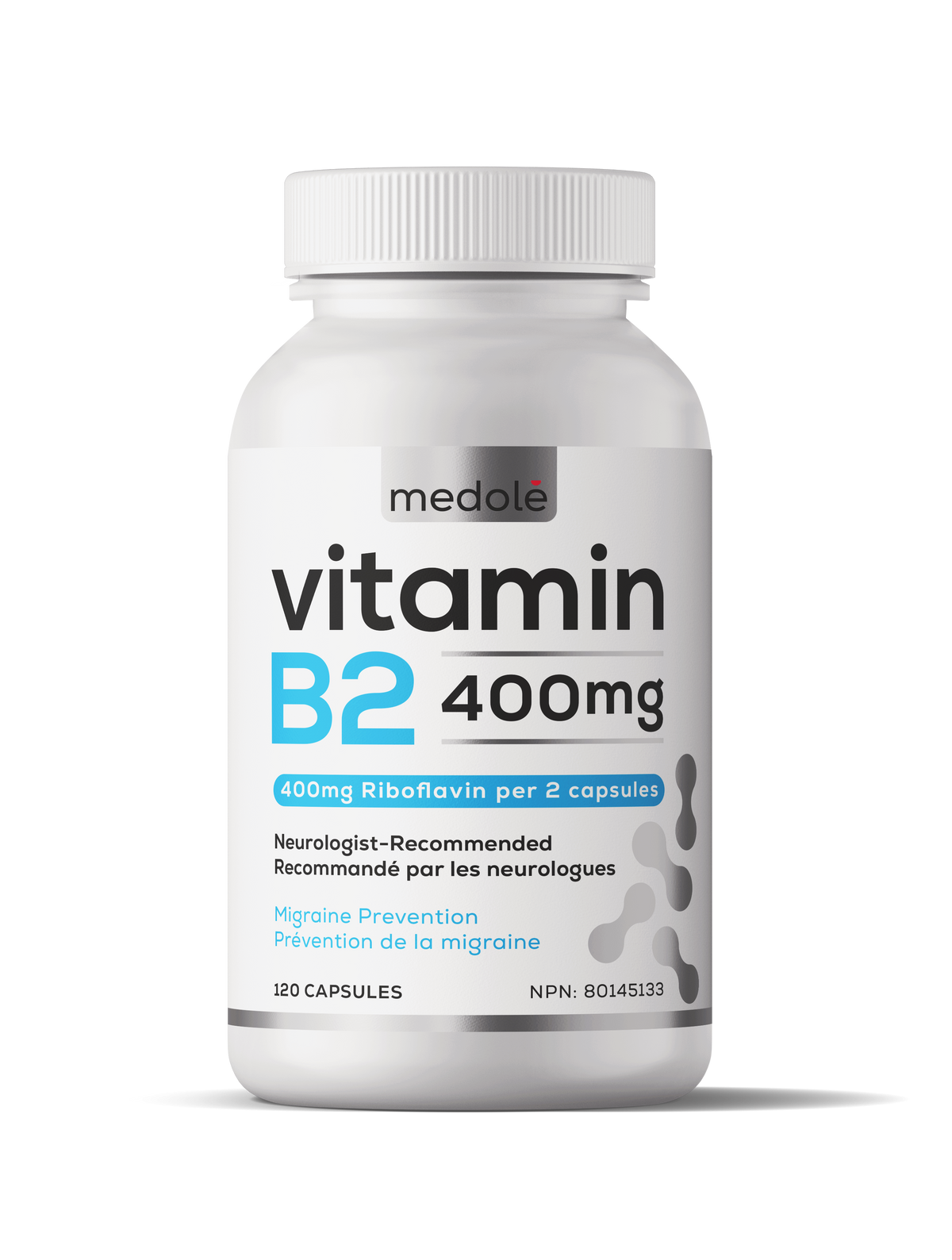 Vitamin B2 400mg for Migraine Prevention (120 Capsule / 2 Month Supply)
